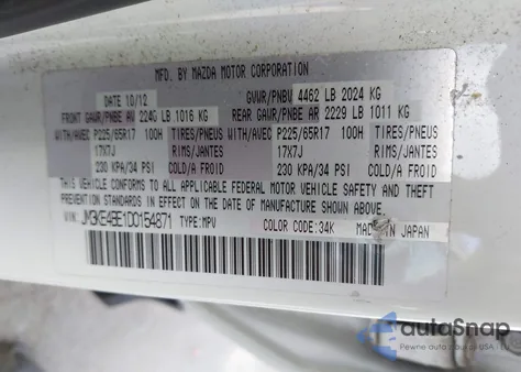 2013 Mazda Cx-5 Sport z USA, uszkodzony, nr VIN JM3KE4BE1D0154871